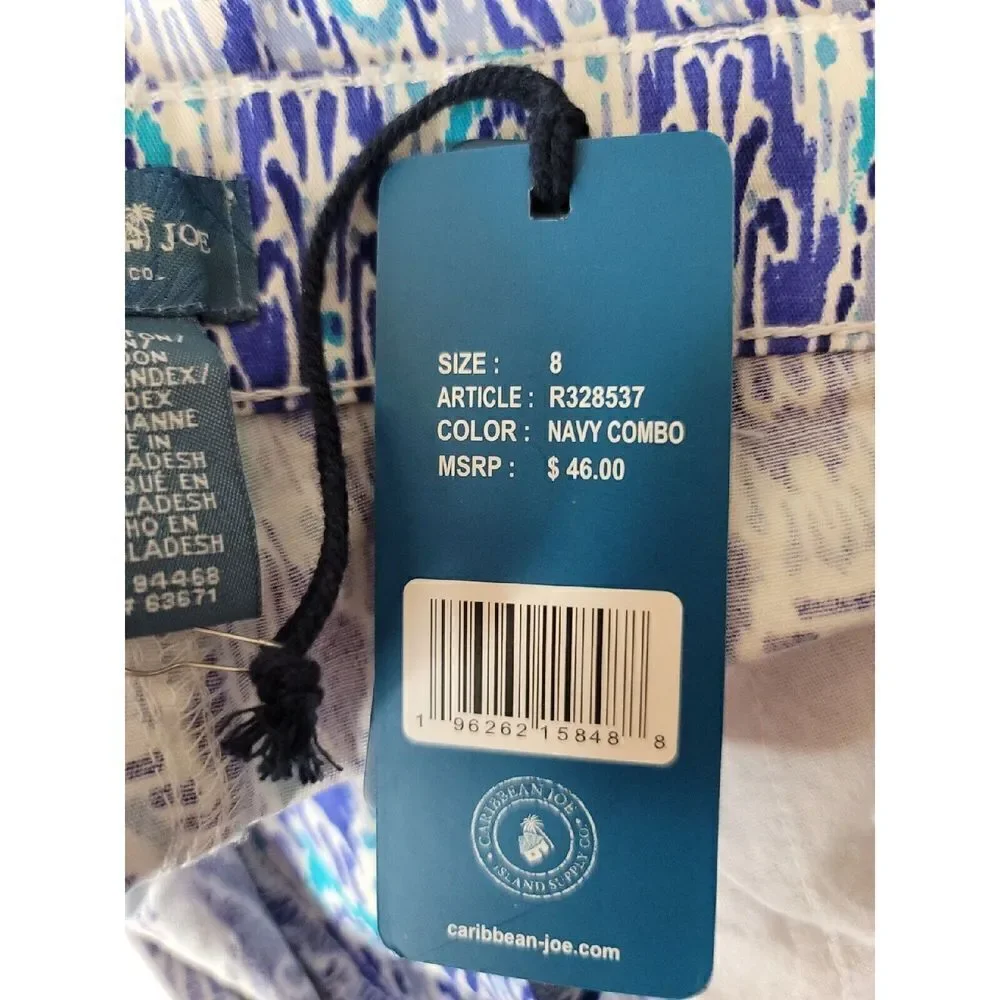 Caribbean Joe NWT  Women's Blue Hue Abstract Shorts Size 8 NEW t8